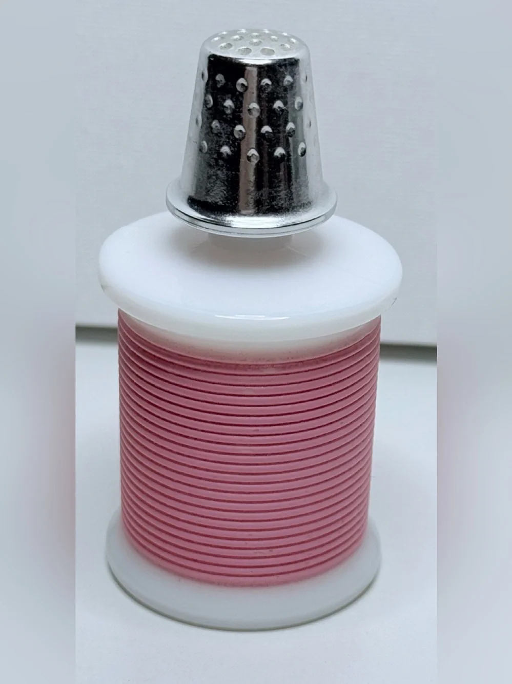 Avon Vintage Cologne Bottle Pink Thread Spool with Metal Thimble